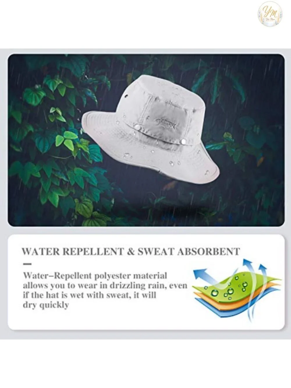 UPF 50+ Sun Hat with Removable Neck Flap, Water-Repellent Nylon Bucket Hat for